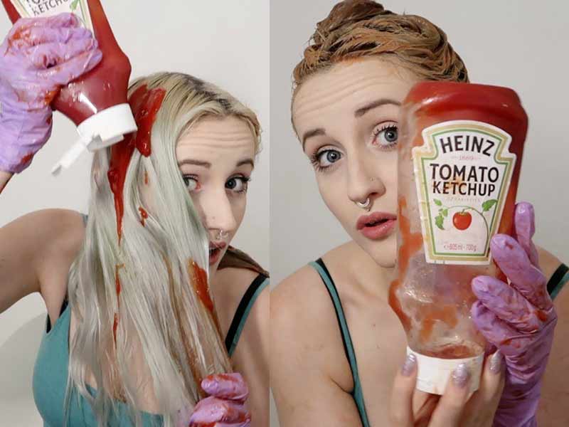 ketchup on blue green hair