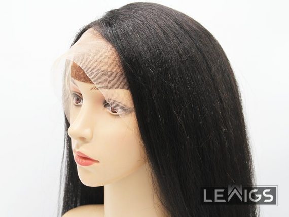 26" Kinky Straight Full Lace Wig Real Hair 180% Density, HD Lace