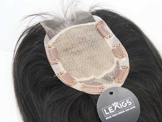 14" Black Silk Hair Topper Real Hair With Clear PU Perimeter