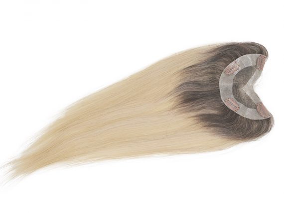 16" Blond Hair Topper With Dark Roots V-Part